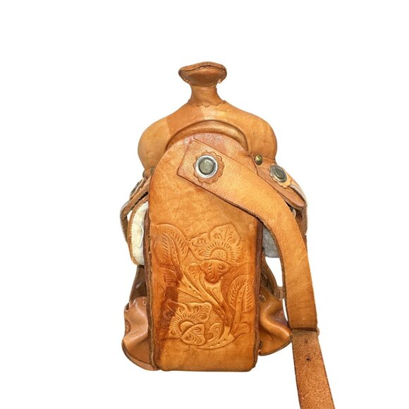 Handcrafted Western Saddle Shoulder Purse w/ Tooled Leather Floral Design - Picture 6 of 11